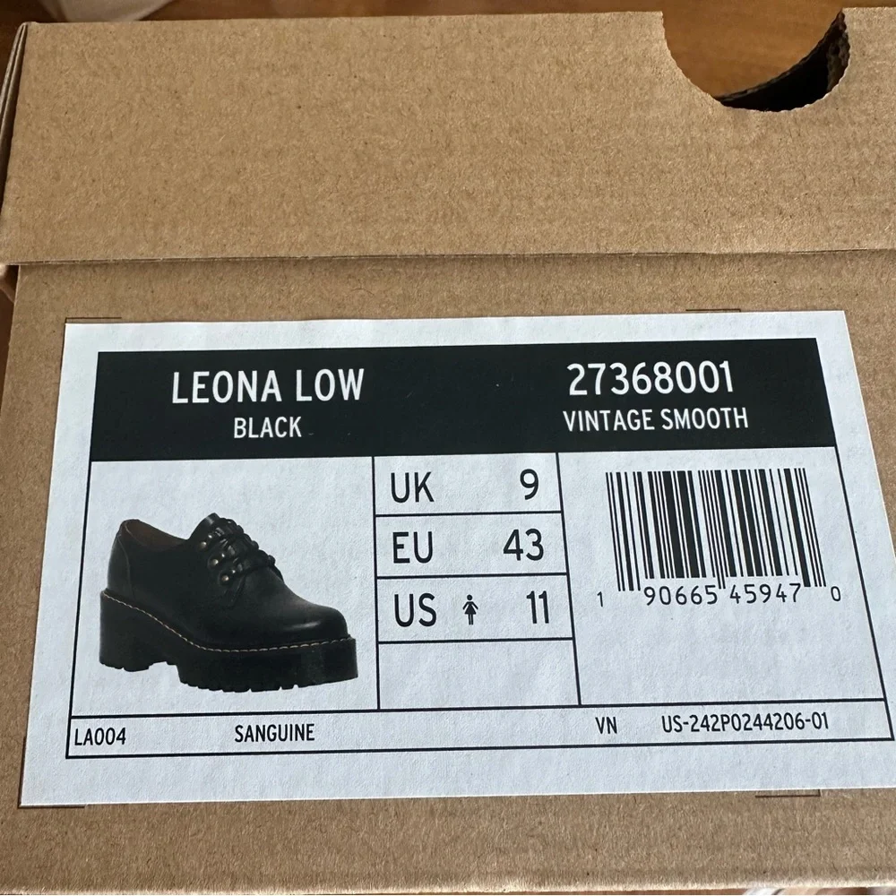 Dr. Martens Platform Black Leather Derby Lug Sole Leona Oxford Shoes Size 11 New